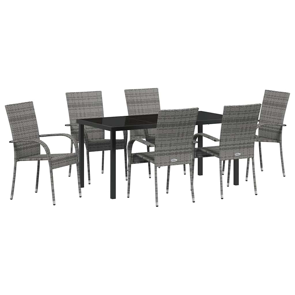Set da Pranzo per Giardino 7 pcs Grigio Poly Rattan - immagine 2