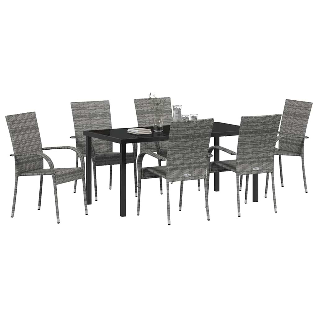 Set da Pranzo per Giardino 7 pcs Grigio Poly Rattan - immagine 3