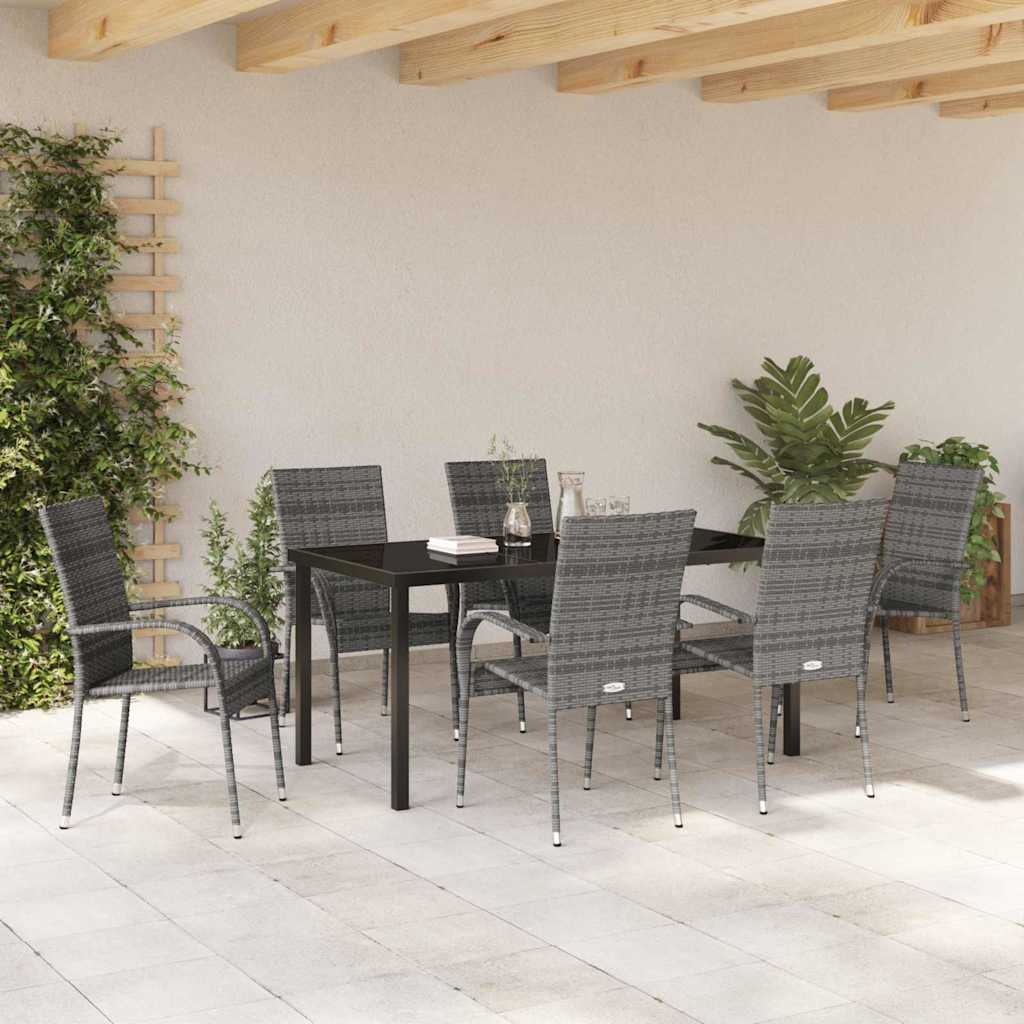 Set da Pranzo per Giardino 7 pcs Grigio Poly Rattan - immagine 4