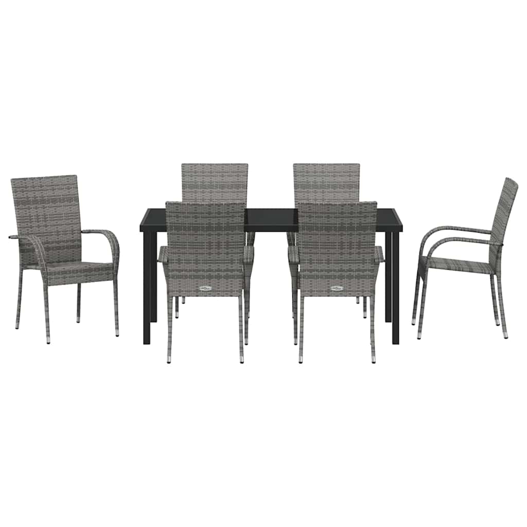 Set da Pranzo per Giardino 7 pcs Grigio Poly Rattan - immagine 7