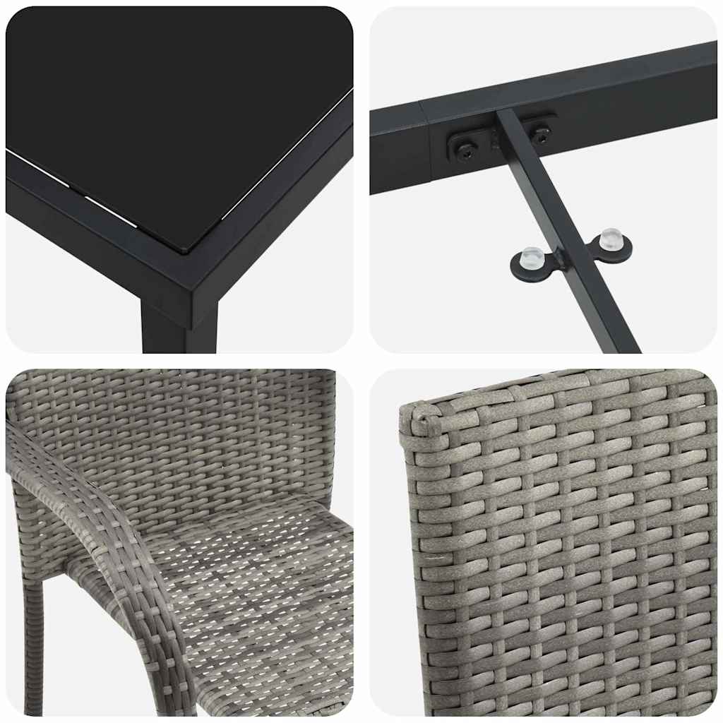 Set da Pranzo per Giardino 7 pcs Grigio Poly Rattan - immagine 9