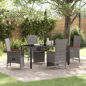Set da Pranzo per Giardino con cuscino 5 pcs Grigio polyrattan