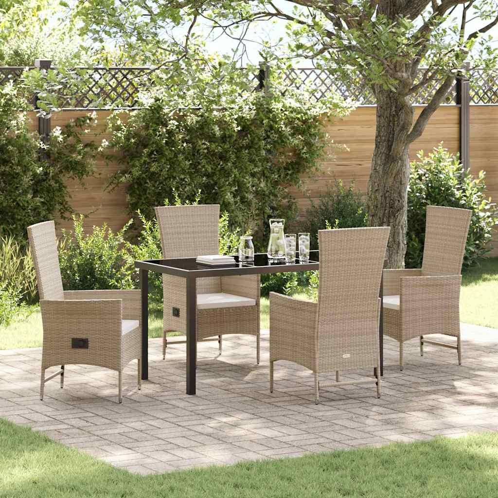 Set da Pranzo per Giardino con cuscino 5 pcs Beige polyrattan