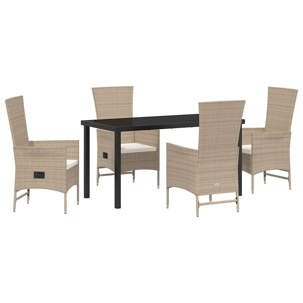 Set da Pranzo per Giardino con cuscino 5 pcs Beige polyrattan - immagine 2