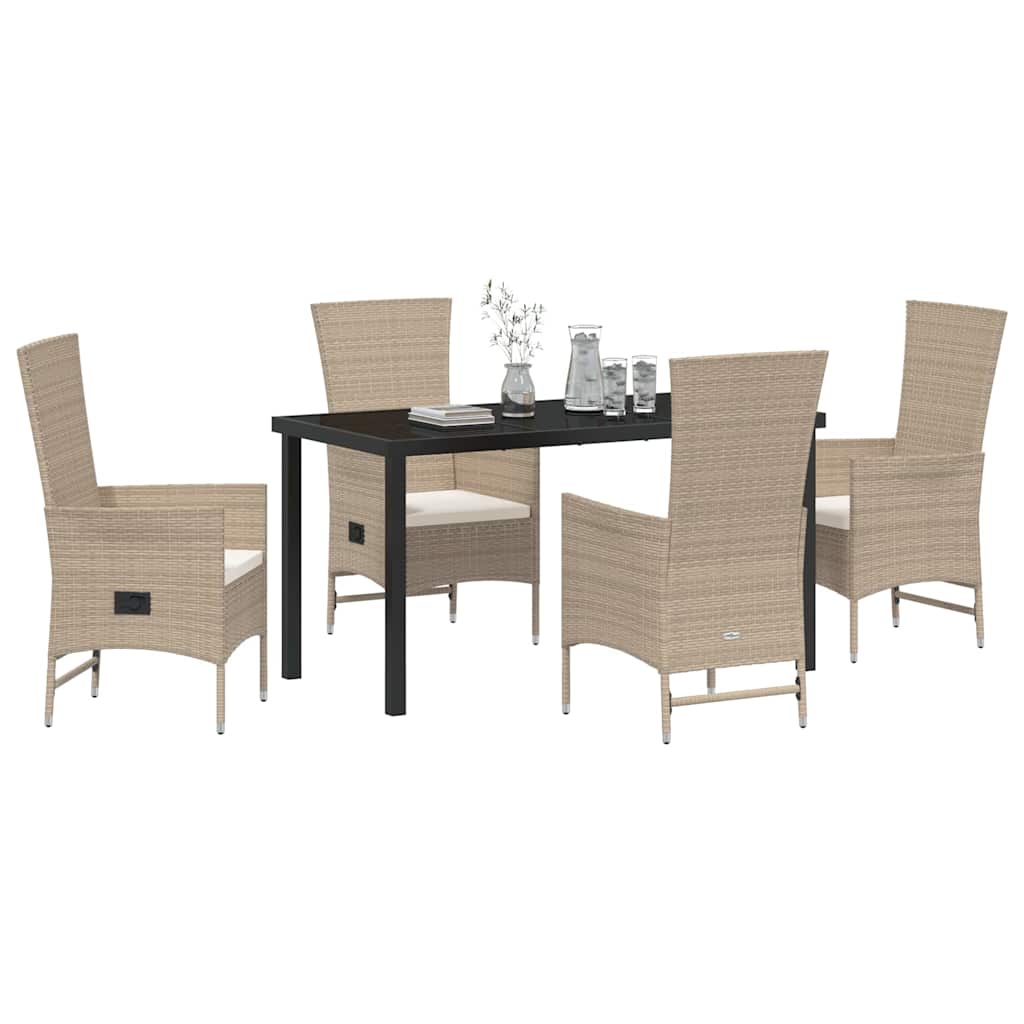 Set da Pranzo per Giardino con cuscino 5 pcs Beige polyrattan - immagine 3