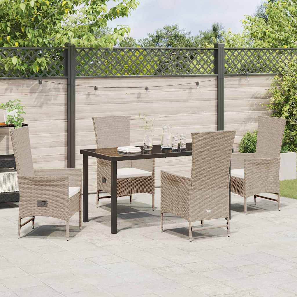 Set da Pranzo per Giardino con cuscino 5 pcs Beige polyrattan - immagine 4