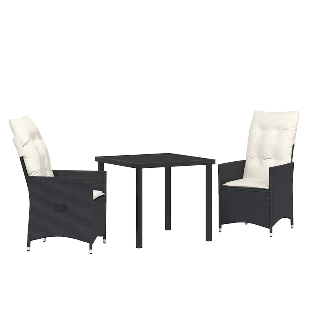 Set da Pranzo per Giardino con cuscino 3 pcs Nero Poly Rattan - immagine 2