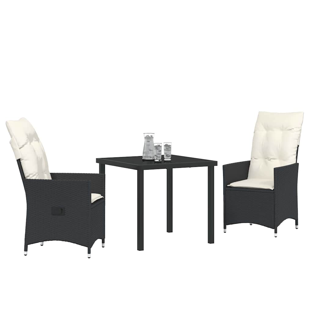 Set da Pranzo per Giardino con cuscino 3 pcs Nero Poly Rattan - immagine 3