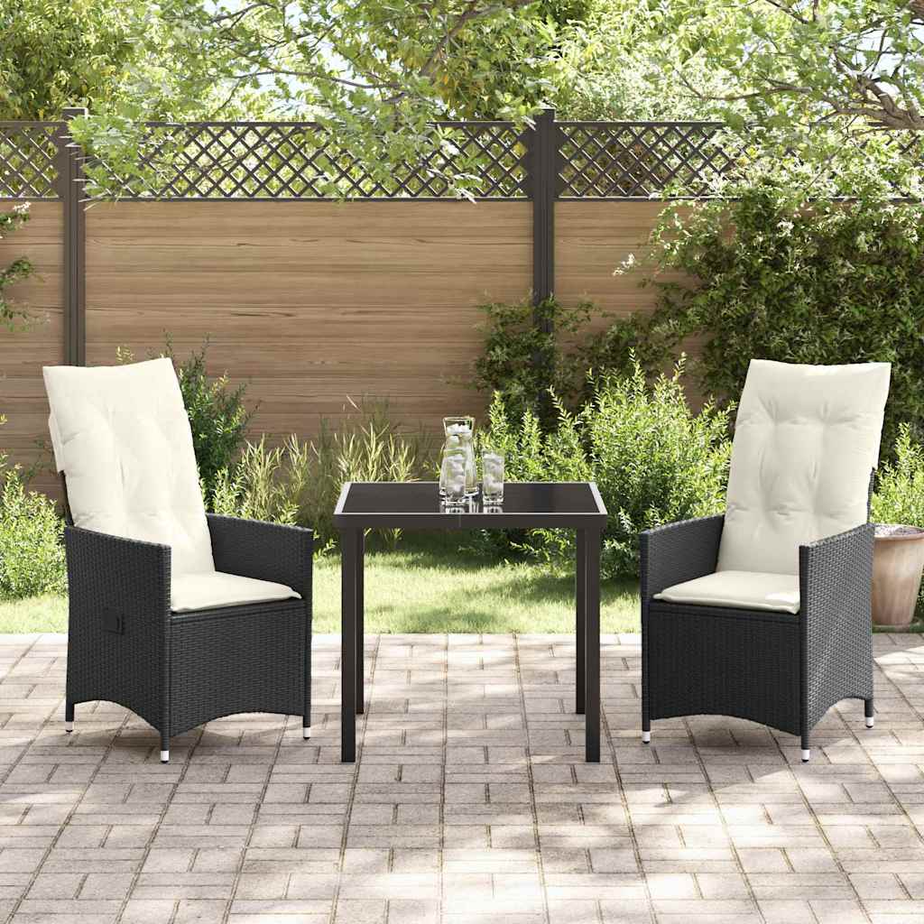 Set da Pranzo per Giardino con cuscino 3 pcs Nero Poly Rattan - immagine 4