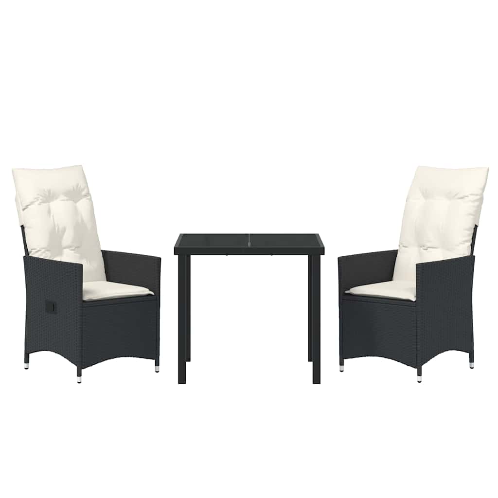 Set da Pranzo per Giardino con cuscino 3 pcs Nero Poly Rattan - immagine 7