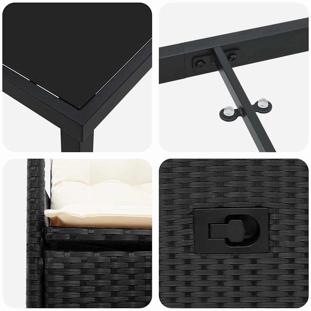 Set da Pranzo per Giardino con cuscino 3 pcs Nero Poly Rattan - immagine 9