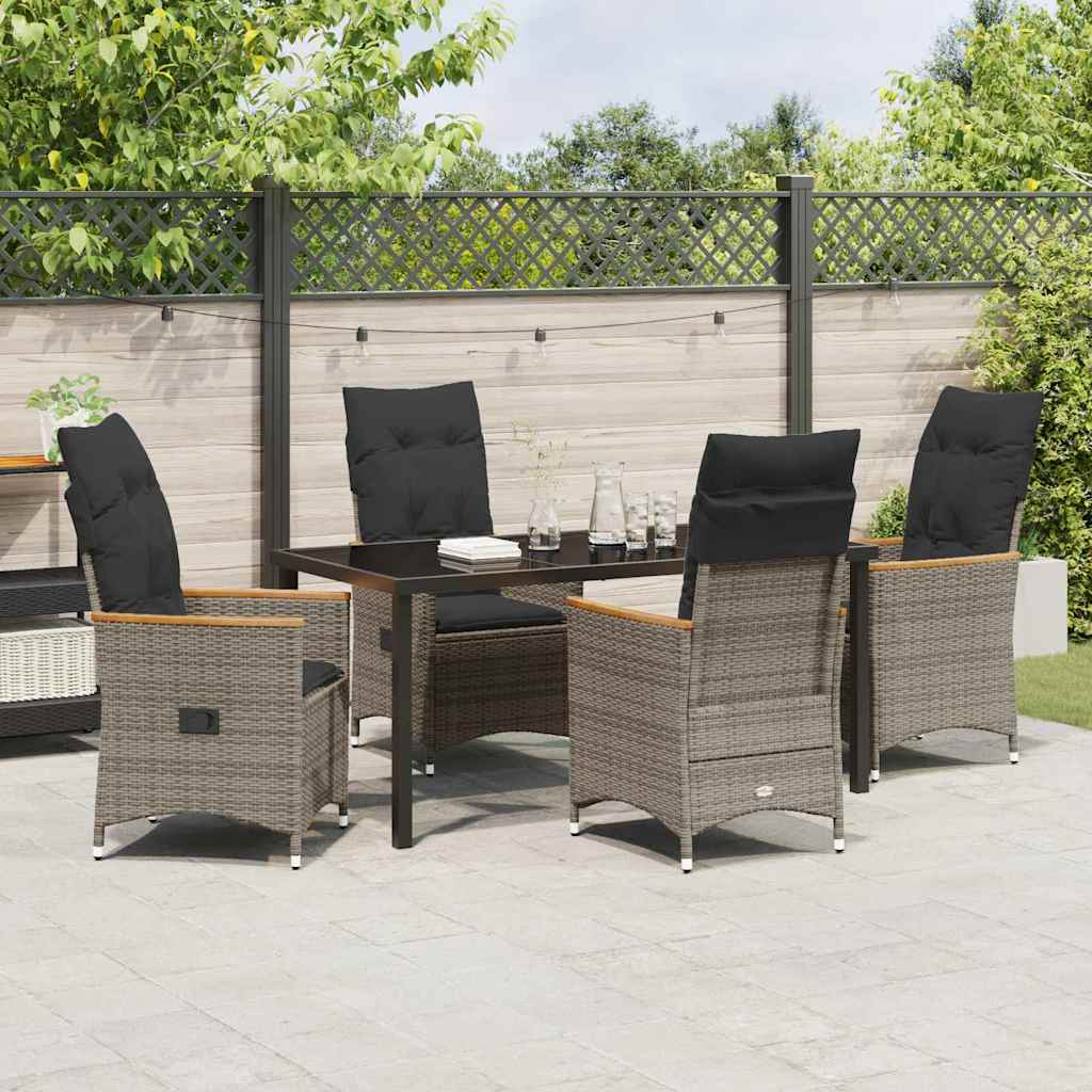 Set da Pranzo per Giardino con cuscino 5 pcs Grigio Poly Rattan - immagine 4