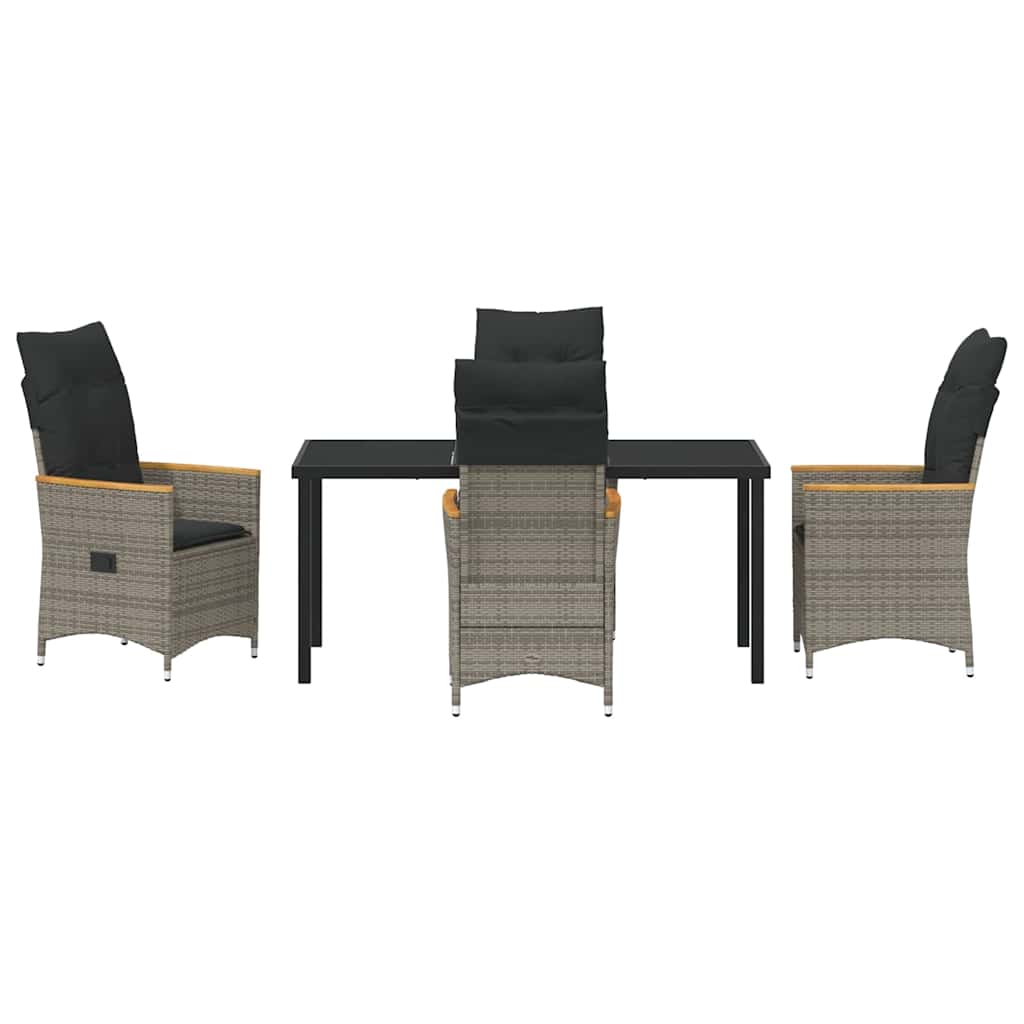 Set da Pranzo per Giardino con cuscino 5 pcs Grigio Poly Rattan - immagine 7