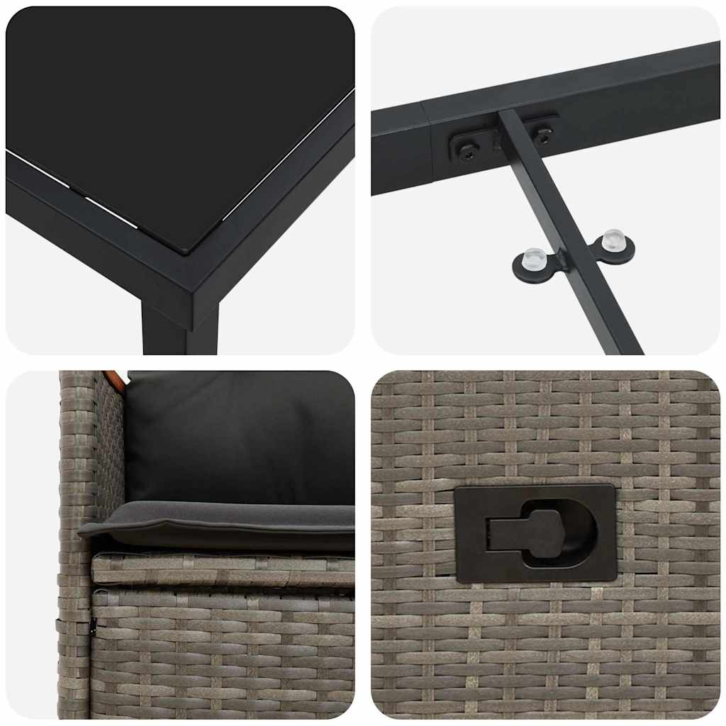 Set da Pranzo per Giardino con cuscino 5 pcs Grigio Poly Rattan - immagine 9