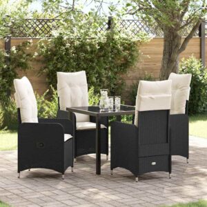 Set da Pranzo per Giardino con cuscino 5 pcs Nero Poly Rattan