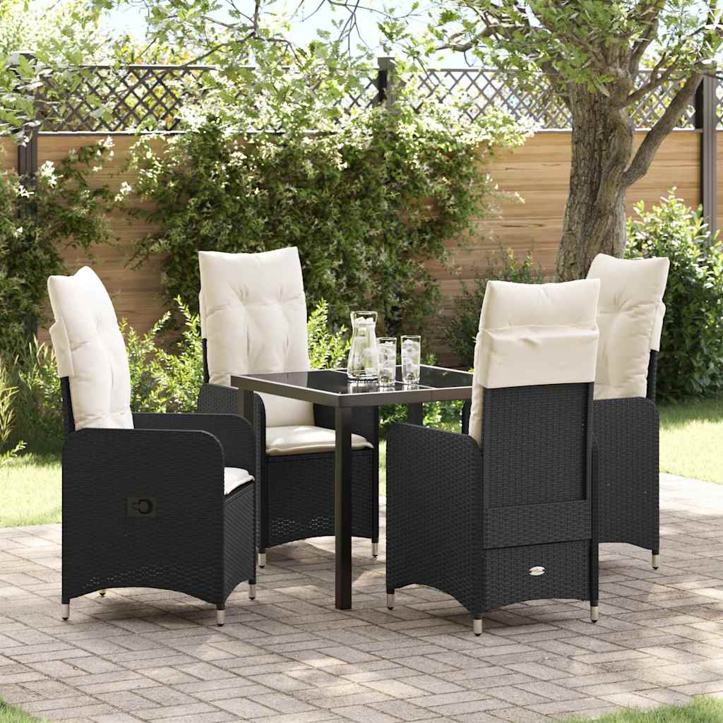 Set da Pranzo per Giardino con cuscino 5 pcs Nero Poly Rattan
