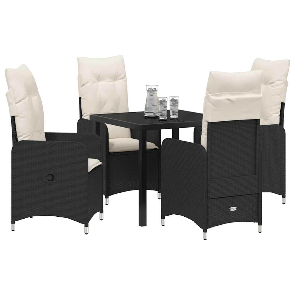 Set da Pranzo per Giardino con cuscino 5 pcs Nero Poly Rattan - immagine 3