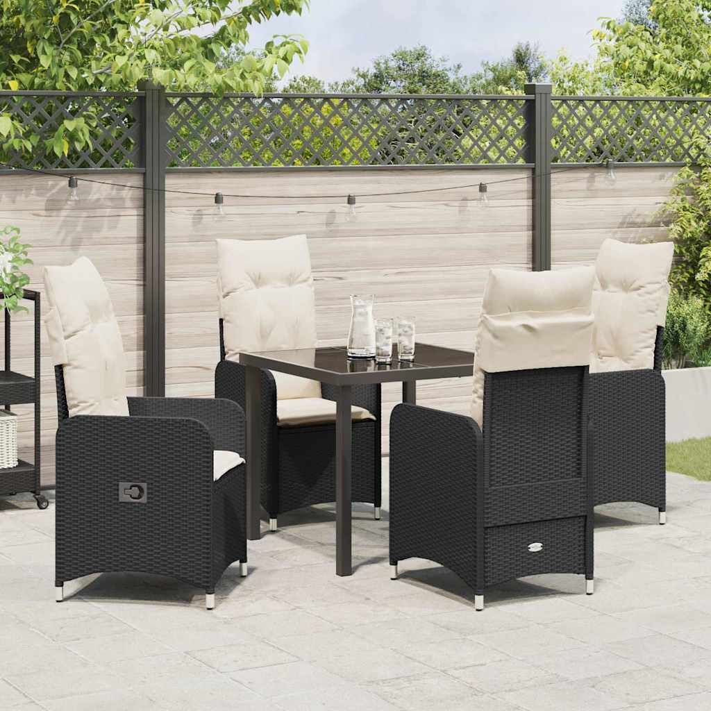 Set da Pranzo per Giardino con cuscino 5 pcs Nero Poly Rattan - immagine 4