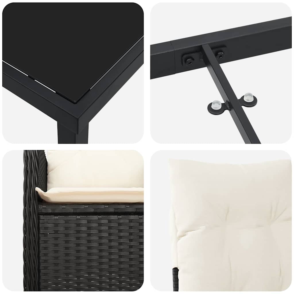 Set da Pranzo per Giardino con cuscino 5 pcs Nero Poly Rattan - immagine 9