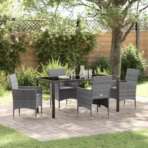 Set da Pranzo per Giardino con cuscino 5 pcs Grigio Poly Rattan
