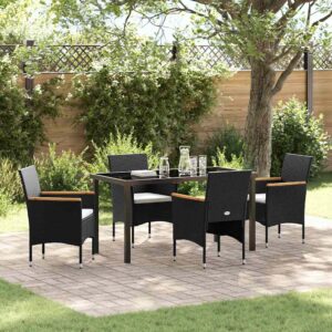 Set da Pranzo per Giardino con cuscino 5 pcs Nero Poly Rattan
