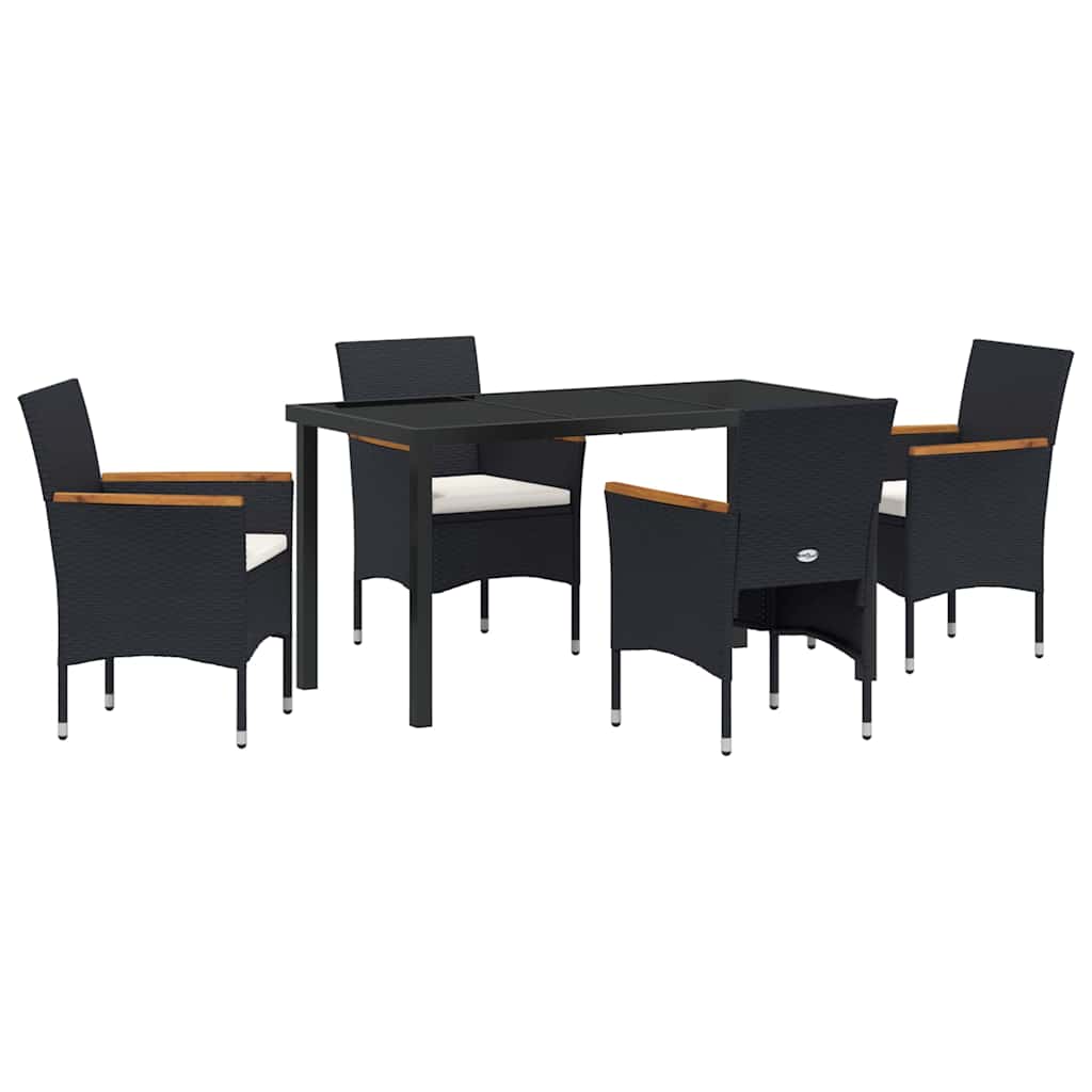 Set da Pranzo per Giardino con cuscino 5 pcs Nero Poly Rattan - immagine 2