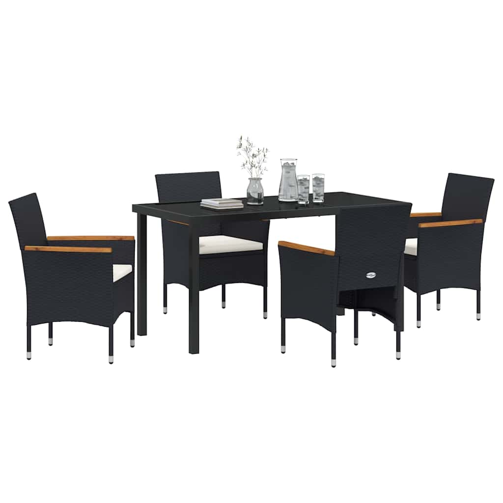 Set da Pranzo per Giardino con cuscino 5 pcs Nero Poly Rattan - immagine 3