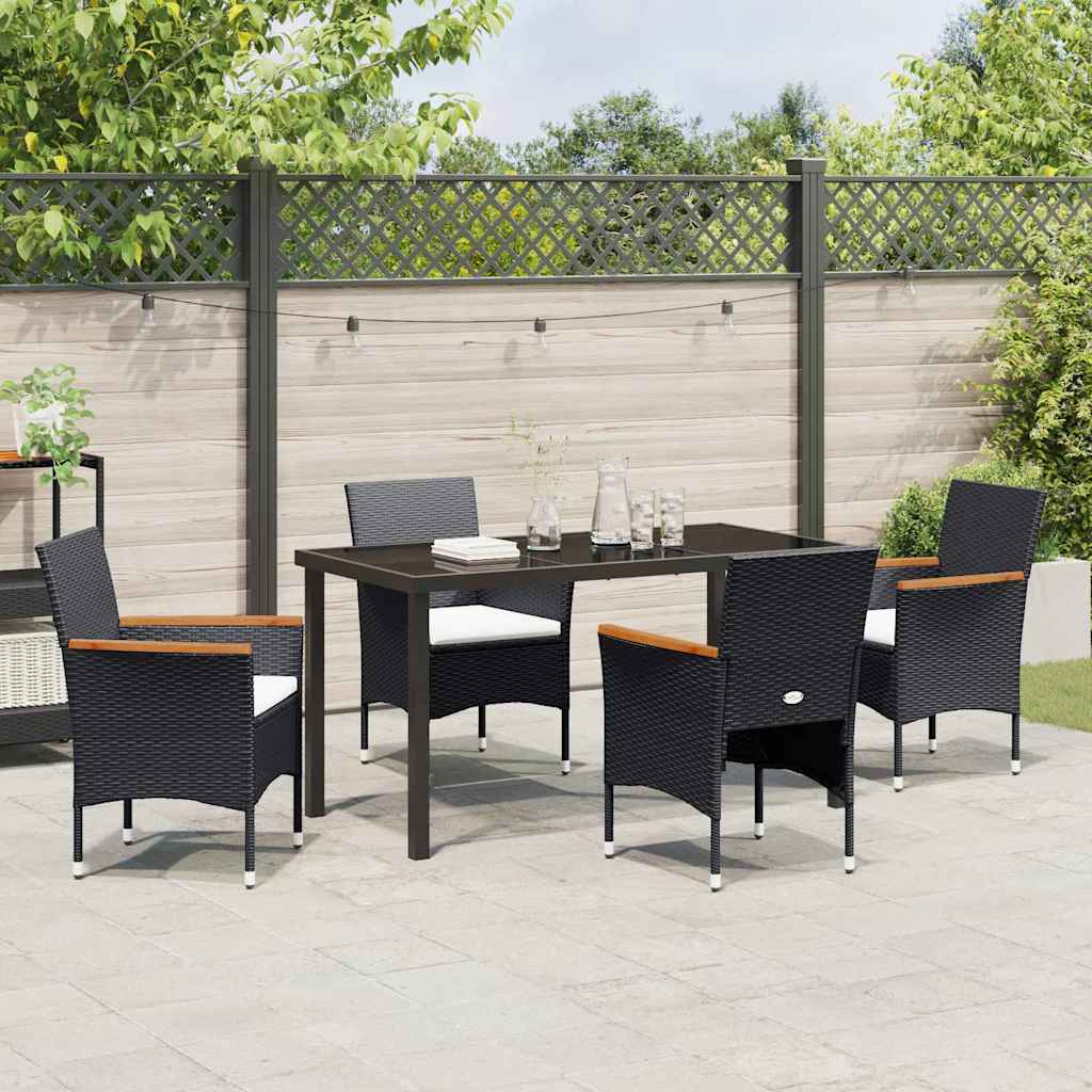 Set da Pranzo per Giardino con cuscino 5 pcs Nero Poly Rattan - immagine 4