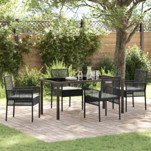 Set da Pranzo per Giardino con cuscino 5 pcs Nero Poly Rattan