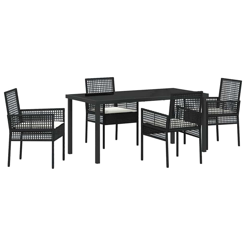 Set da Pranzo per Giardino con cuscino 5 pcs Nero Poly Rattan - immagine 2
