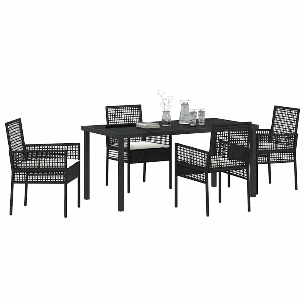 Set da Pranzo per Giardino con cuscino 5 pcs Nero Poly Rattan - immagine 3