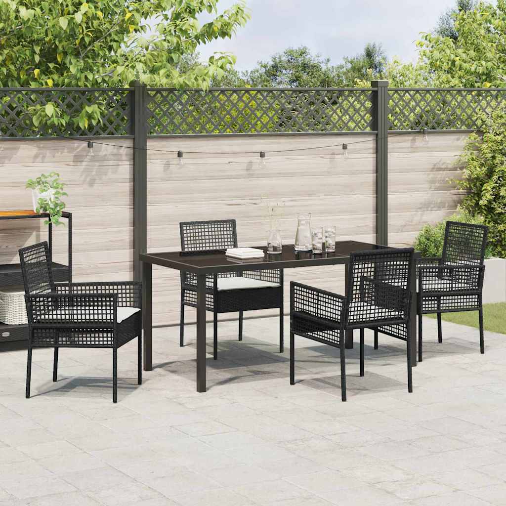 Set da Pranzo per Giardino con cuscino 5 pcs Nero Poly Rattan - immagine 4