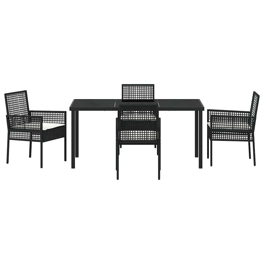 Set da Pranzo per Giardino con cuscino 5 pcs Nero Poly Rattan - immagine 7
