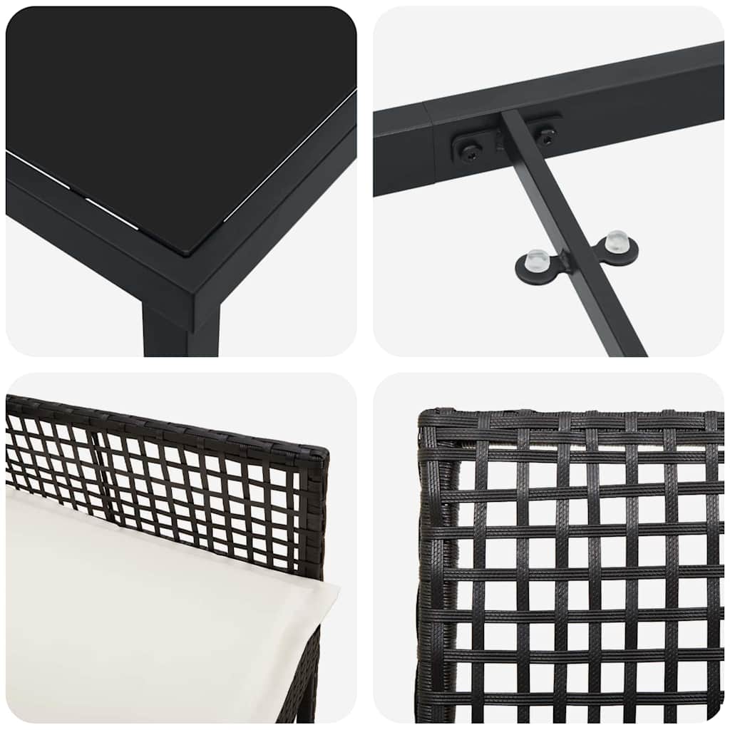 Set da Pranzo per Giardino con cuscino 5 pcs Nero Poly Rattan - immagine 9