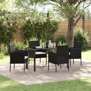 Set da Pranzo per Giardino con cuscino 5 pcs Nero Poly Rattan