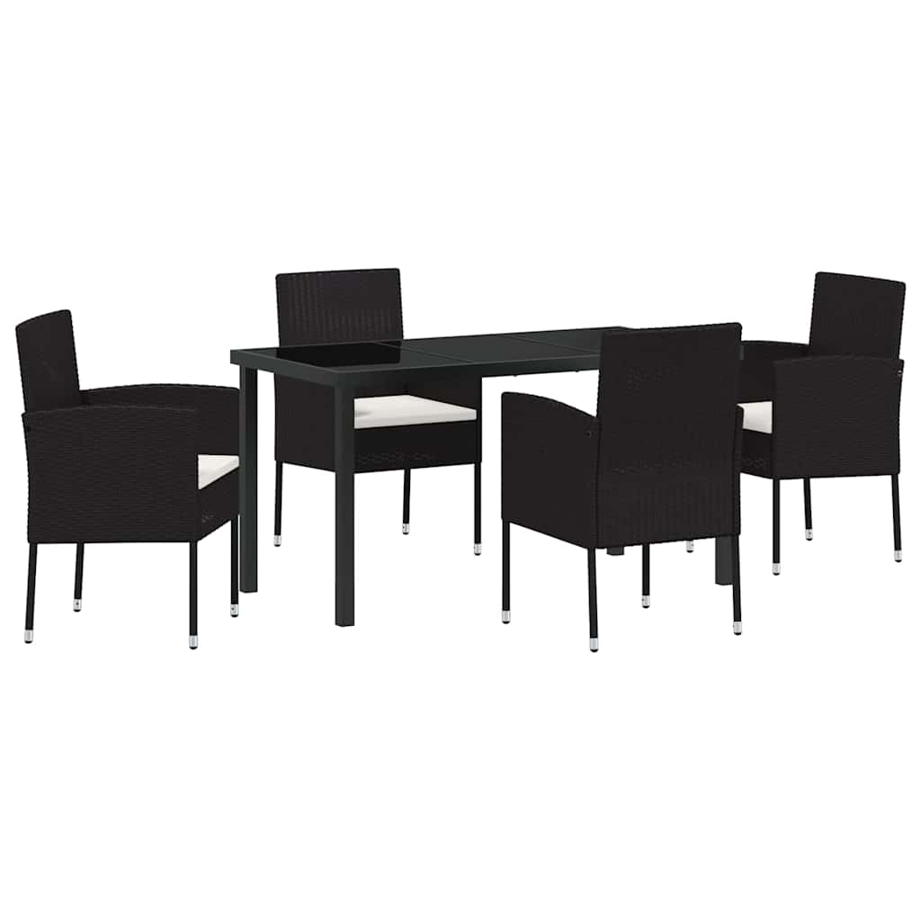 Set da Pranzo per Giardino con cuscino 5 pcs Nero Poly Rattan - immagine 2