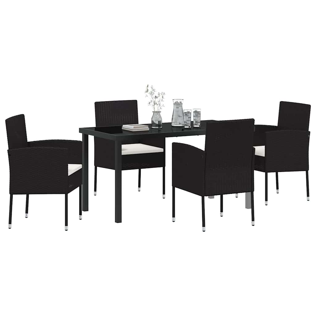Set da Pranzo per Giardino con cuscino 5 pcs Nero Poly Rattan - immagine 3