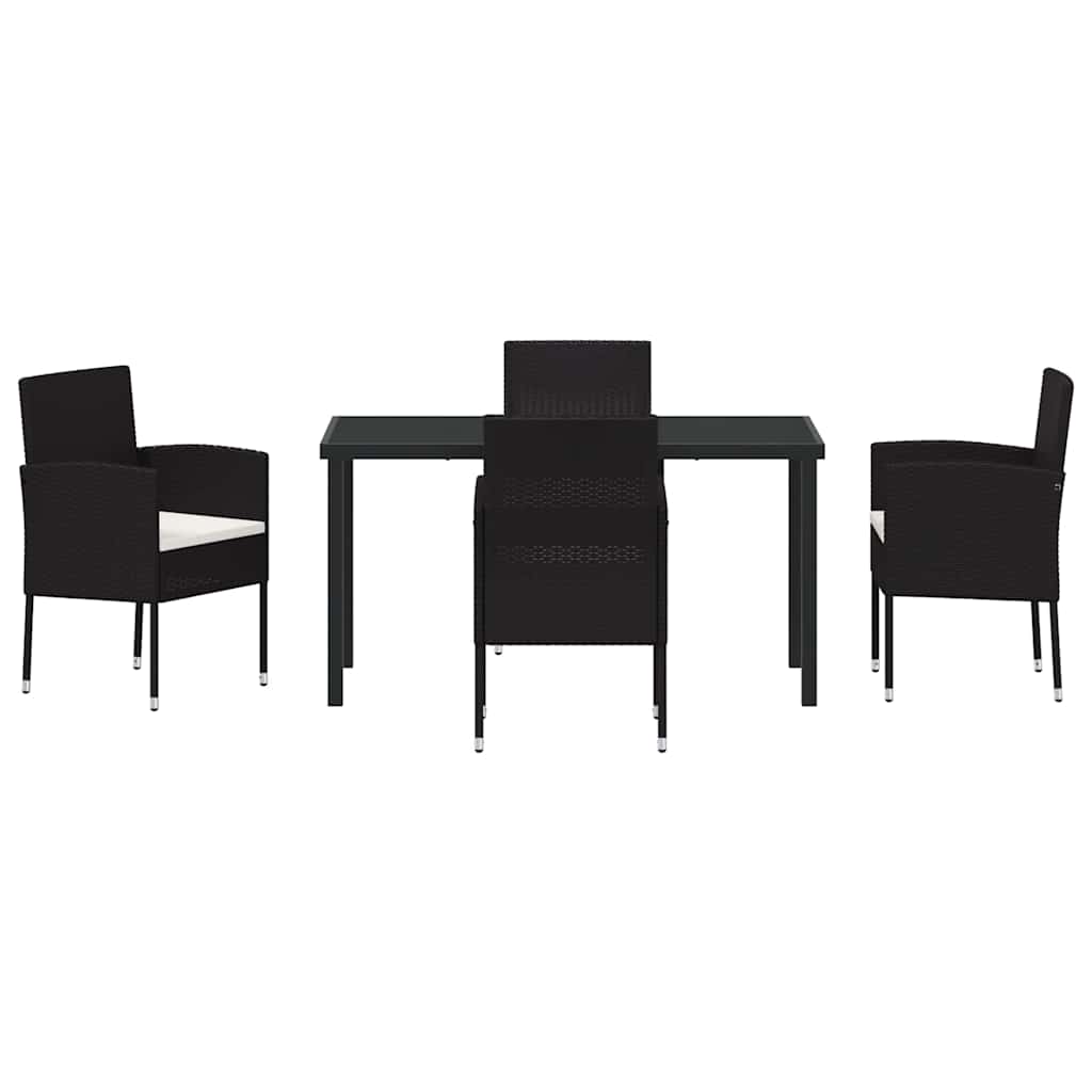 Set da Pranzo per Giardino con cuscino 5 pcs Nero Poly Rattan - immagine 7