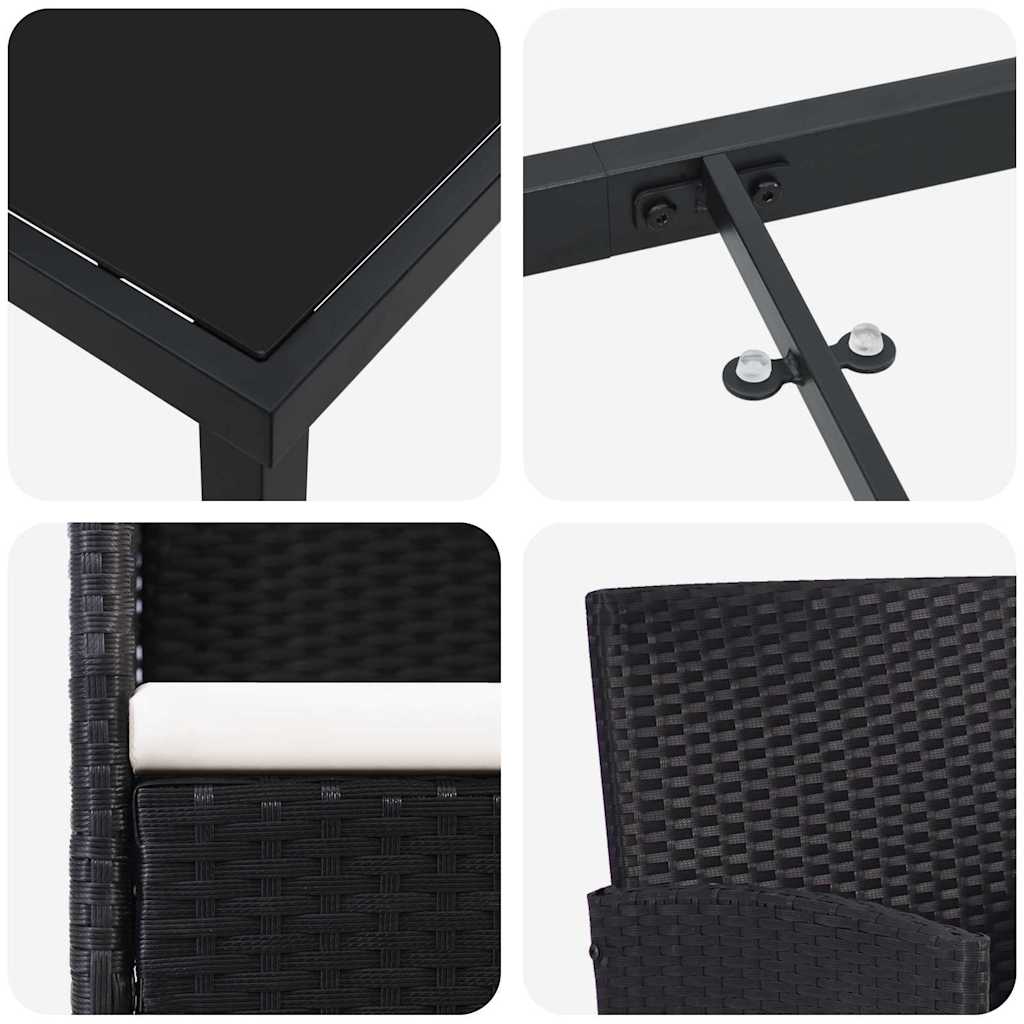 Set da Pranzo per Giardino con cuscino 5 pcs Nero Poly Rattan - immagine 9