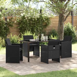 Set da Pranzo per Giardino con cuscino 5 pcs Nero Poly Rattan