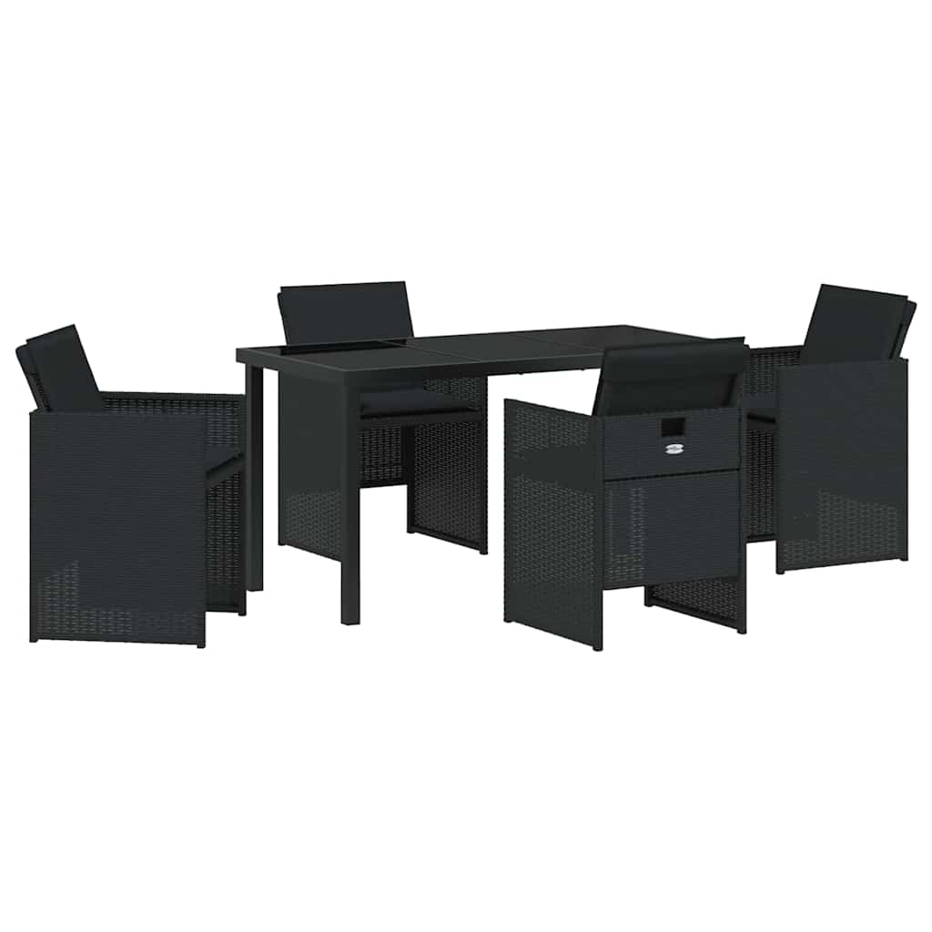 Set da Pranzo per Giardino con cuscino 5 pcs Nero Poly Rattan - immagine 2