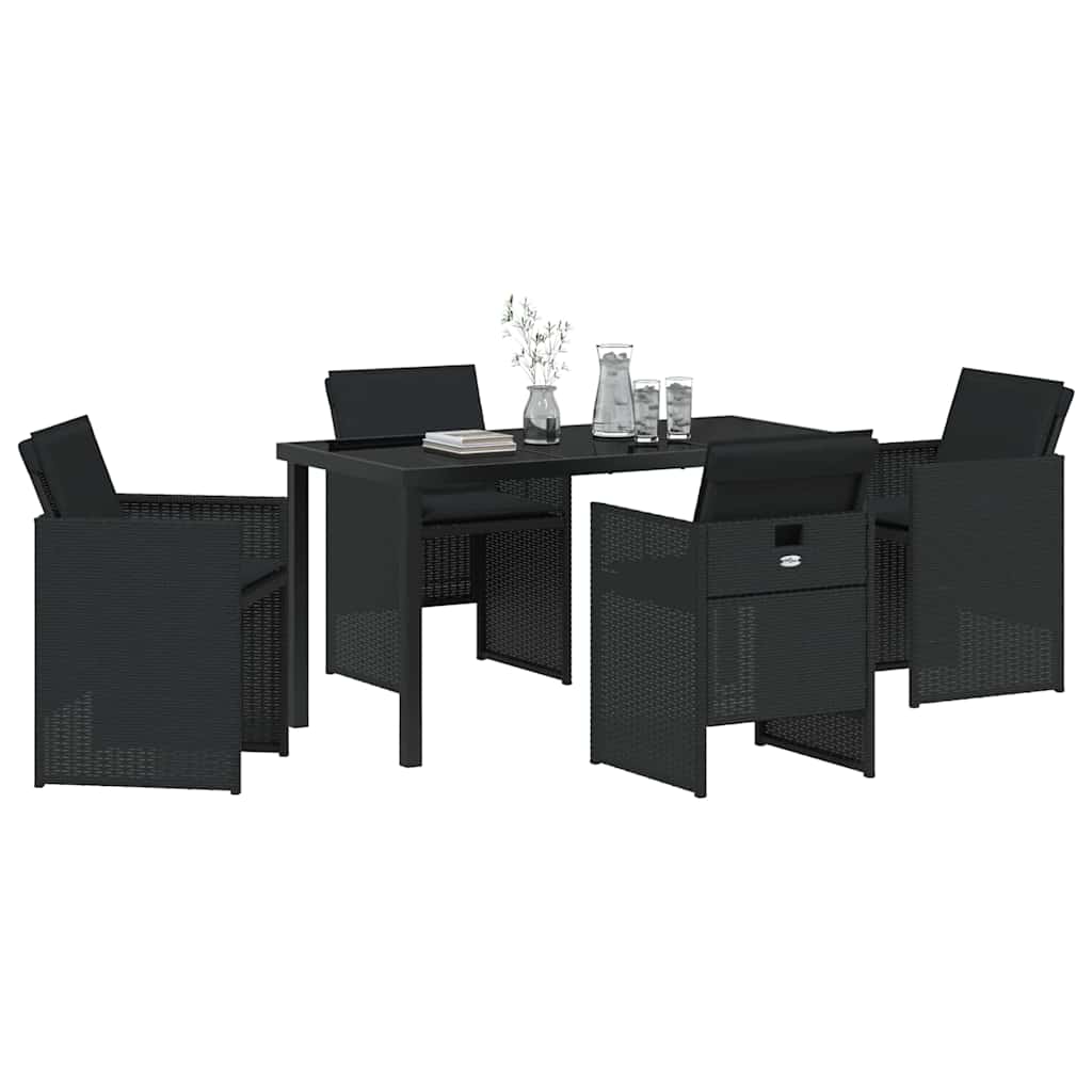 Set da Pranzo per Giardino con cuscino 5 pcs Nero Poly Rattan - immagine 3