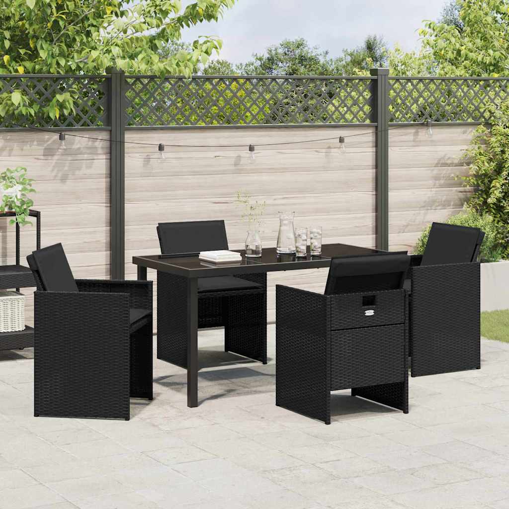 Set da Pranzo per Giardino con cuscino 5 pcs Nero Poly Rattan - immagine 4