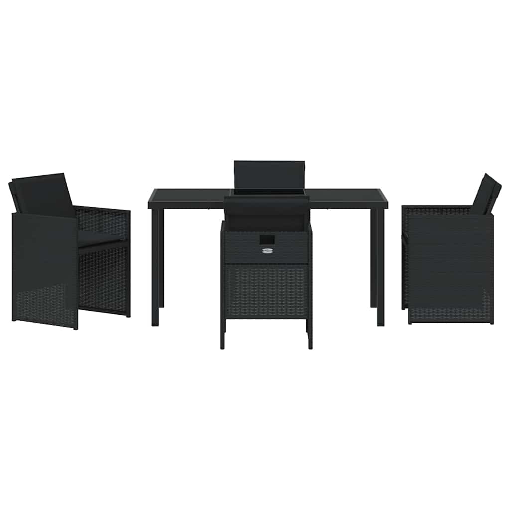 Set da Pranzo per Giardino con cuscino 5 pcs Nero Poly Rattan - immagine 7