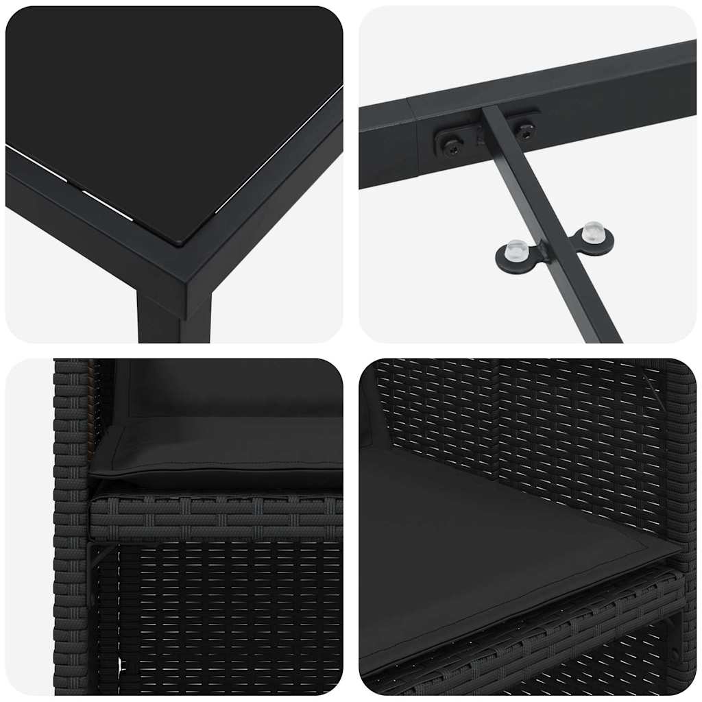 Set da Pranzo per Giardino con cuscino 5 pcs Nero Poly Rattan - immagine 9