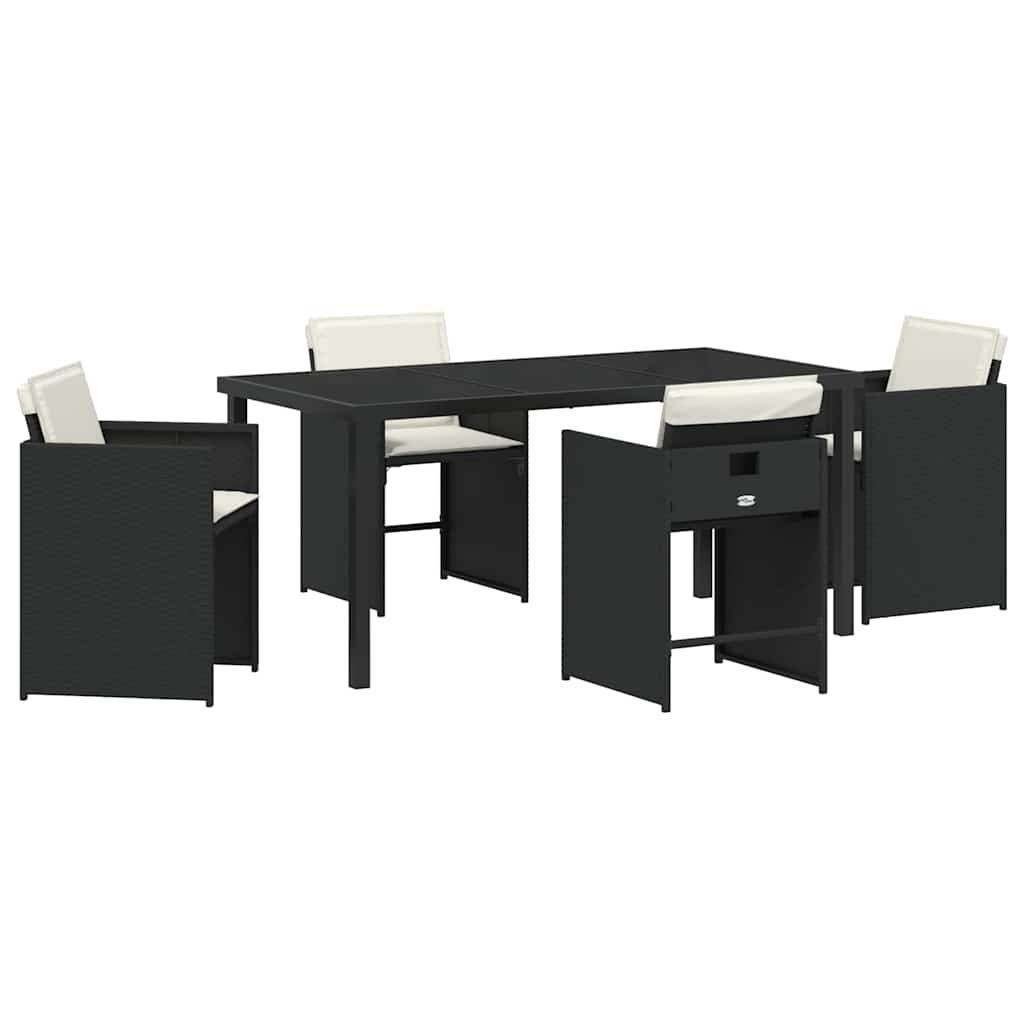 Set da Pranzo per Giardino con cuscino 5 pcs Nero Poly Rattan - immagine 2