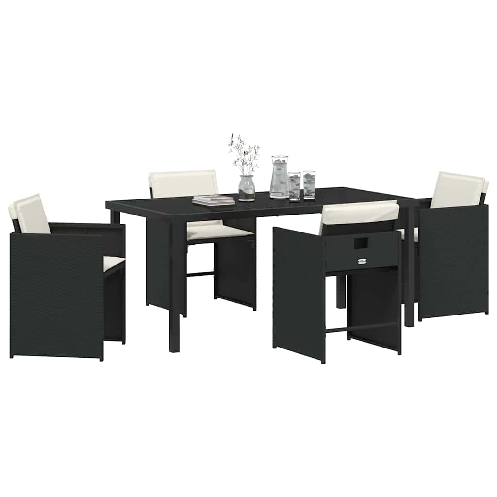 Set da Pranzo per Giardino con cuscino 5 pcs Nero Poly Rattan - immagine 3