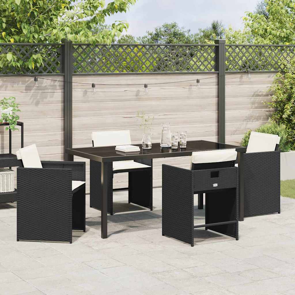 Set da Pranzo per Giardino con cuscino 5 pcs Nero Poly Rattan - immagine 4