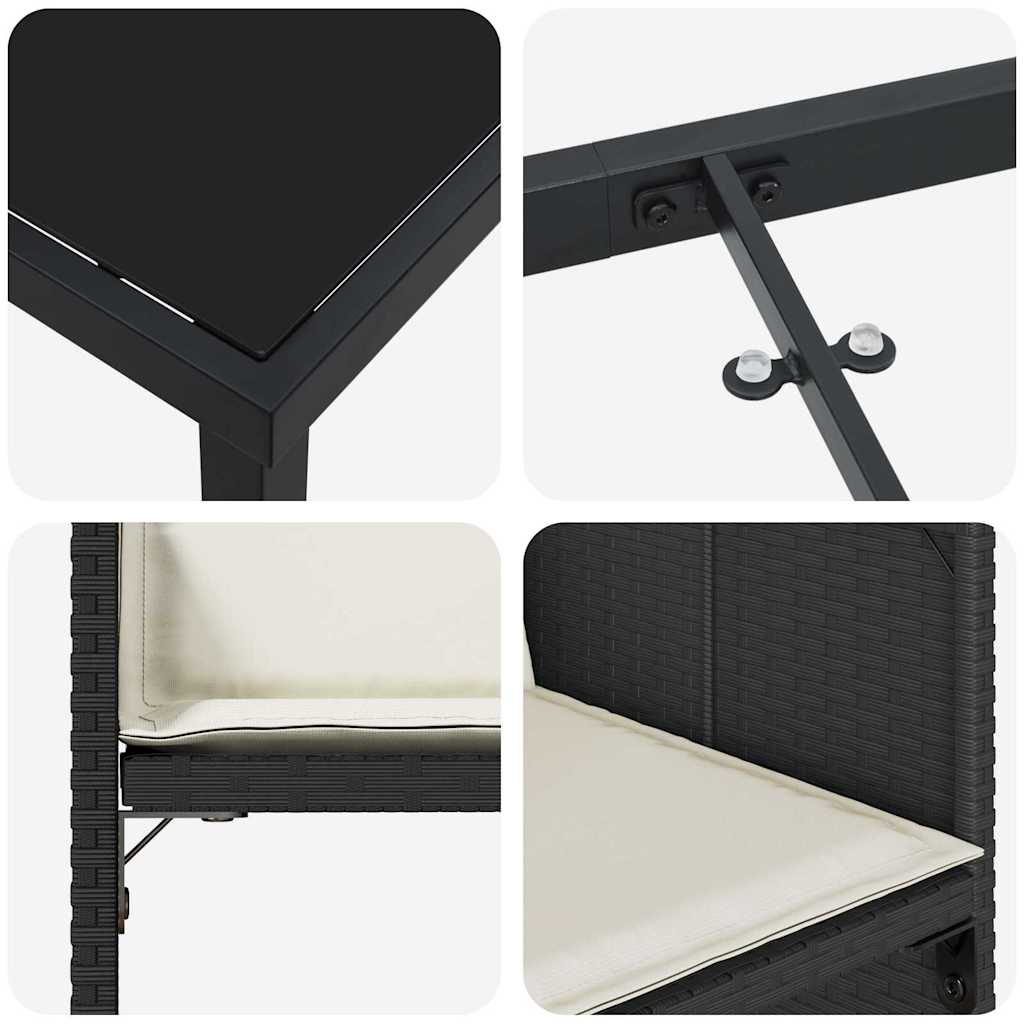 Set da Pranzo per Giardino con cuscino 5 pcs Nero Poly Rattan - immagine 9