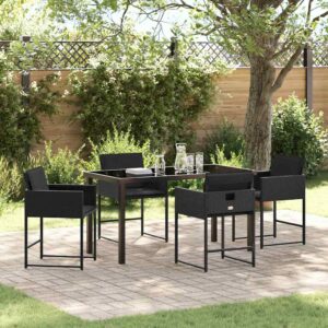 Set da Pranzo per Giardino con cuscino 5 pcs Nero Poly Rattan